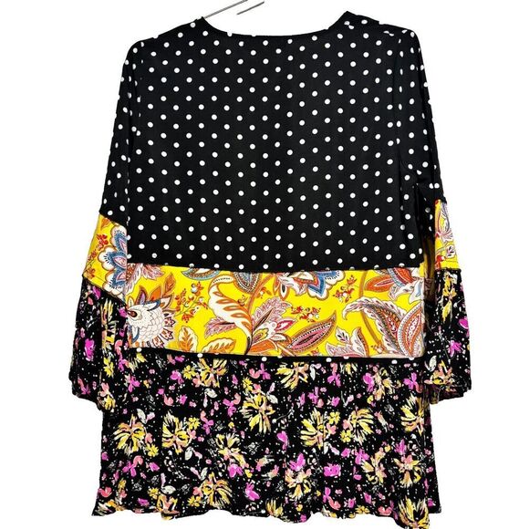 Calessa Womens Small Blouse Tunic Top Polka Dot Floral Mixed Print Long Sleeve - Picture 5 of 6